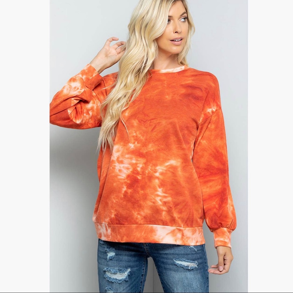 Orange Tie Dye Long Sleeve Tee - Picture 3 of 3